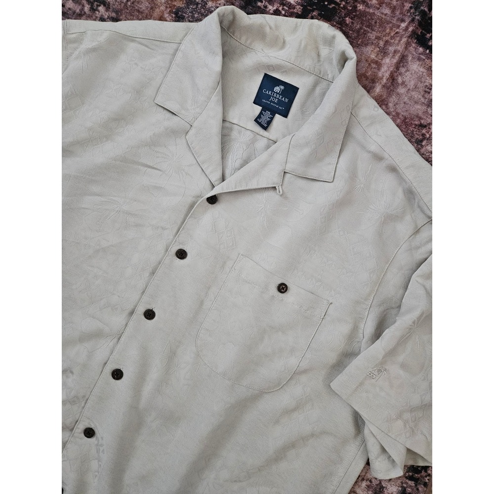 Caribbean Joe Island Supply Co. Men's Beige Tropical Floral Camp Shirt XXL